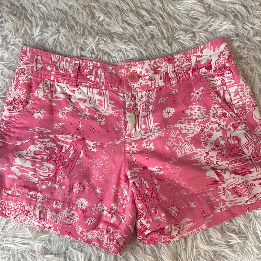 LILLY PULITZER Rare Shorts Pink Hard-To-Find Skinny Dipping Censored Print  2